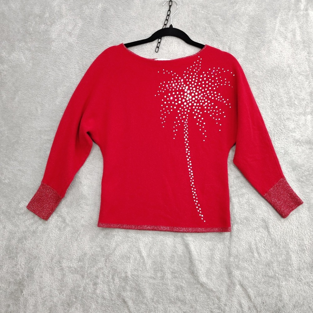 Tommy Bahama Sweater S Wool Cashmere Pullover Swarovski Palm Tree Long Sleeve‎